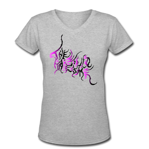 Women's V-Neck The World Hates Me Graffiti - gray