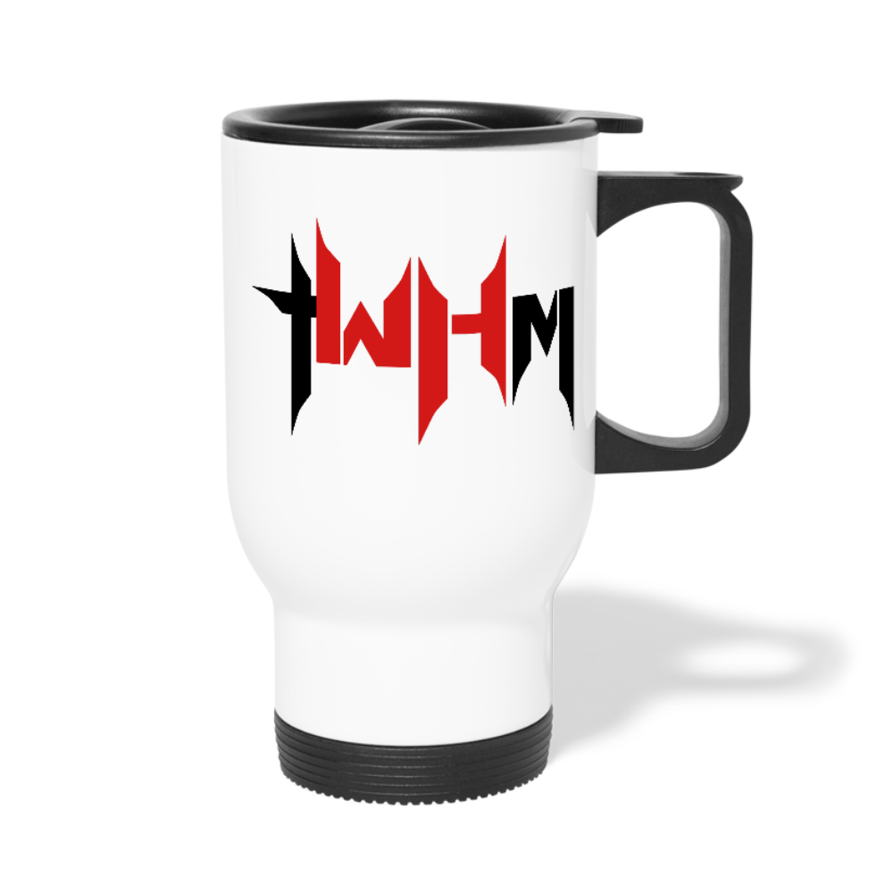 TWHM Travel Mug Black + Red Letter - white