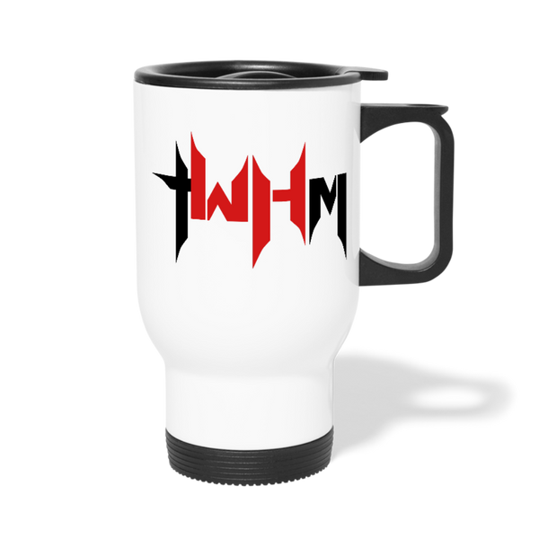 TWHM Travel Mug Black + Red Letter - white