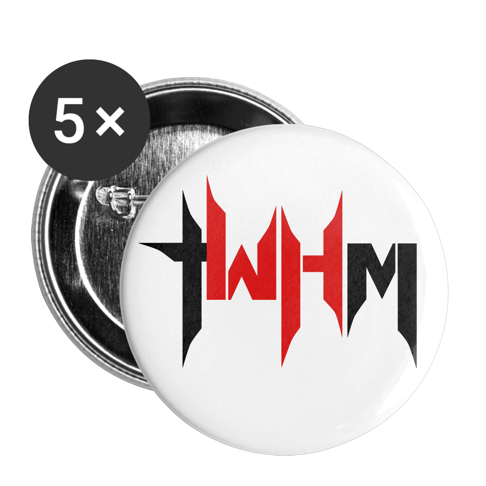 TWHM Flat Logo Black + Red Letter Buttons small 1'' (5-pack) - white