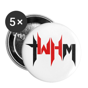 TWHM Flat Logo Black + Red Letter Buttons small 1'' (5-pack) - white