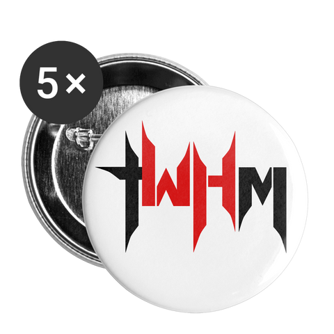 TWHM Flat Logo Black + Red Letter Buttons small 1'' (5-pack) - white