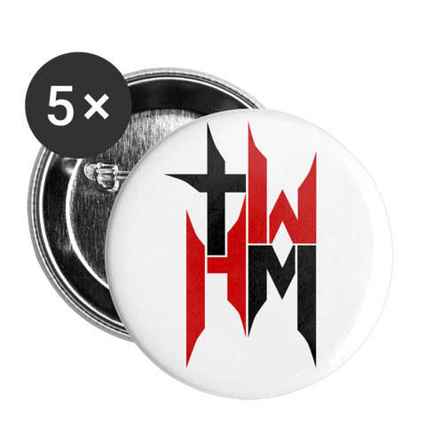 TWHM Square Logo Black + Red Letter Buttons large 2.2'' (5-pack) - white