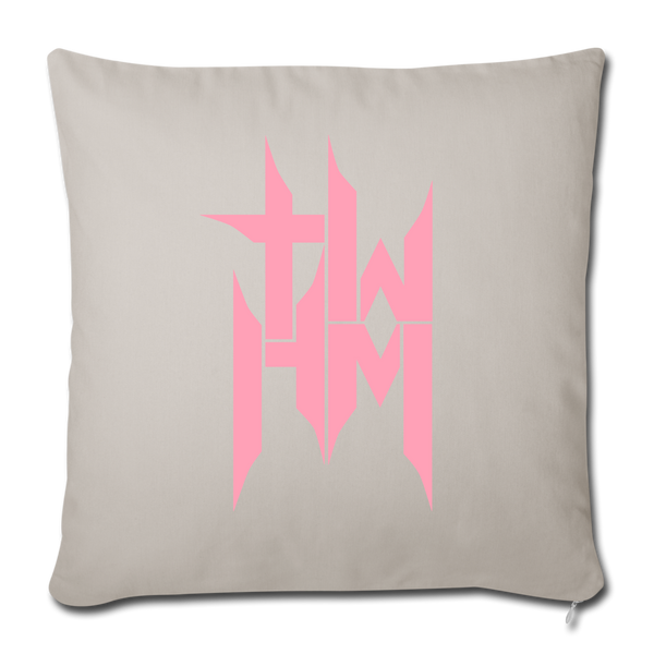 TWHM Square Logo Pink Letter Throw Pillow Cover 18” x 18” - light grey