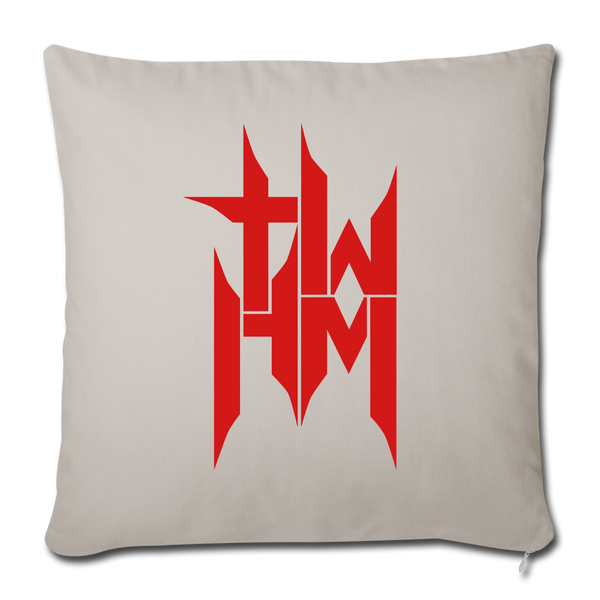 TWHM Square Logo Red Letter Throw Pillow Cover 18” x 18” - light grey