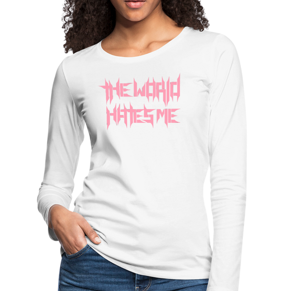 TWHM Full Logo Pink Letter Women's Premium Long Sleeve T-Shirt - white