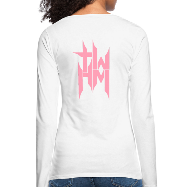 TWHM Full Logo Pink Letter Women's Premium Long Sleeve T-Shirt - white