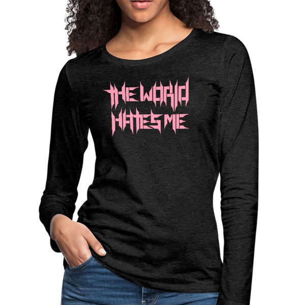 TWHM Full Logo Pink Letter Women's Premium Long Sleeve T-Shirt - charcoal gray