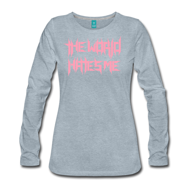 TWHM Full Logo Pink Letter Women's Premium Long Sleeve T-Shirt - heather ice blue