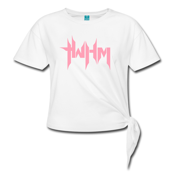 TWHM Flat Logo Pink Letter Women's Knotted T-Shirt - white