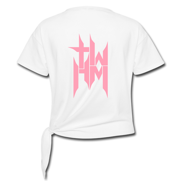 TWHM Flat Logo Pink Letter Women's Knotted T-Shirt - white