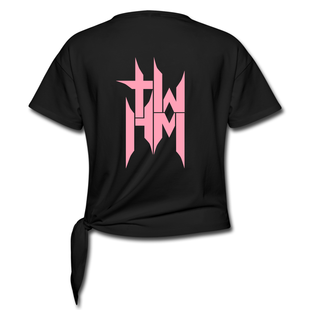 TWHM Flat Logo Pink Letter Women's Knotted T-Shirt - black