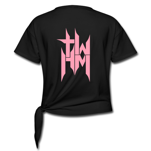 TWHM Flat Logo Pink Letter Women's Knotted T-Shirt - black