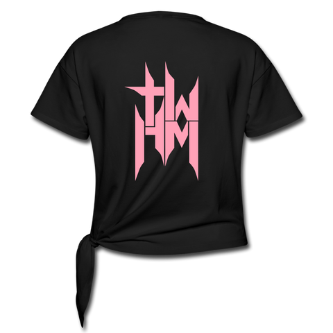 TWHM Flat Logo Pink Letter Women's Knotted T-Shirt - black