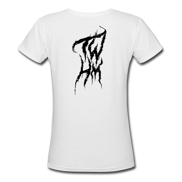 TWHM Fire Graffiti Black Letter Women's V-Neck T-Shirt - white