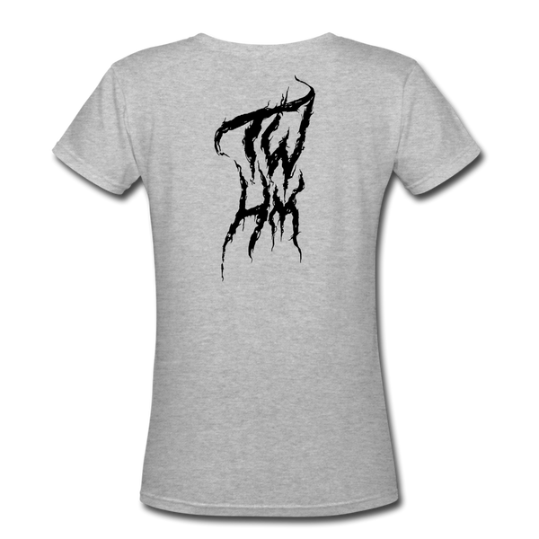 TWHM Fire Graffiti Black Letter Women's V-Neck T-Shirt - gray