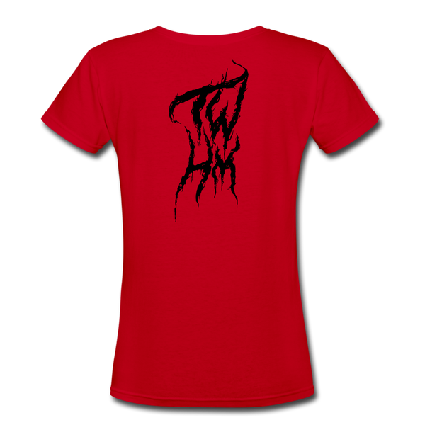 TWHM Fire Graffiti Black Letter Women's V-Neck T-Shirt - red