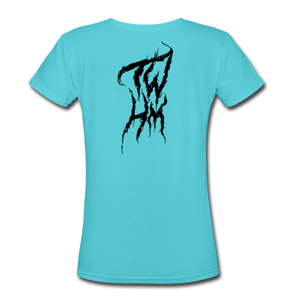 TWHM Fire Graffiti Black Letter Women's V-Neck T-Shirt - aqua