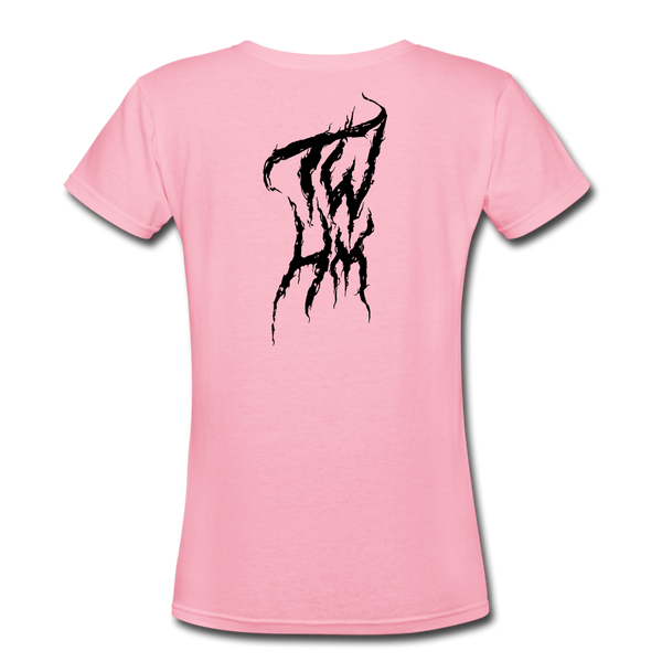 TWHM Fire Graffiti Black Letter Women's V-Neck T-Shirt - pink