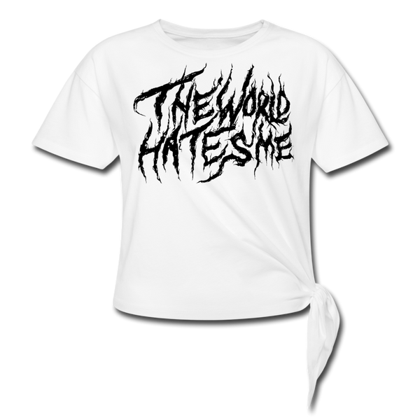 TWHM Fire Graffiti Black Letter Women's Knotted T-Shirt - white