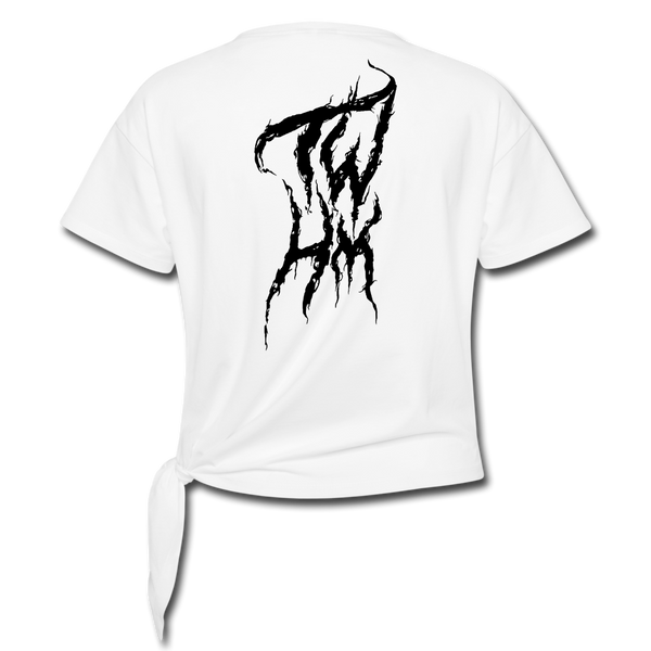 TWHM Fire Graffiti Black Letter Women's Knotted T-Shirt - white