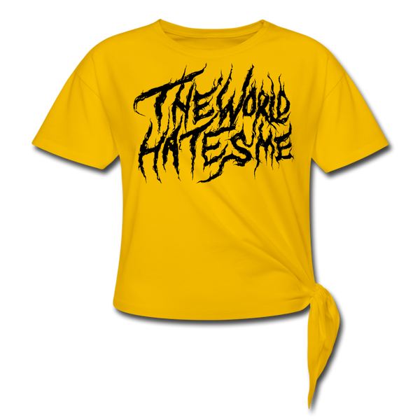 TWHM Fire Graffiti Black Letter Women's Knotted T-Shirt - sun yellow