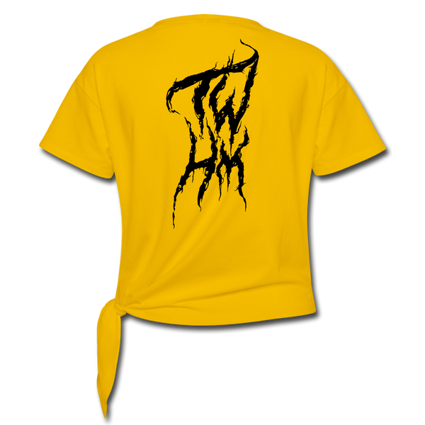 TWHM Fire Graffiti Black Letter Women's Knotted T-Shirt - sun yellow