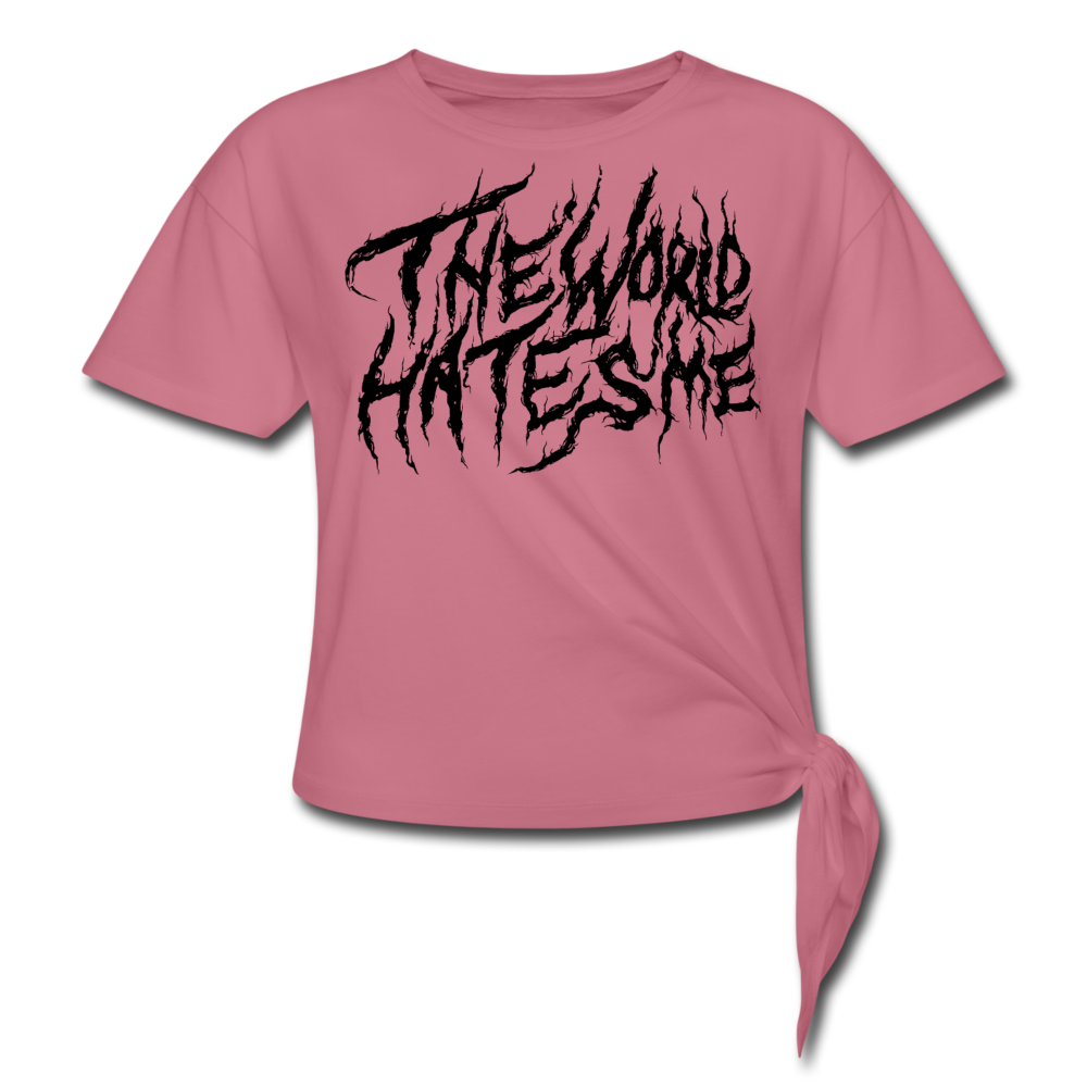 TWHM Fire Graffiti Black Letter Women's Knotted T-Shirt - mauve