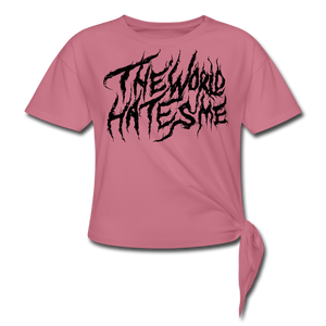 TWHM Fire Graffiti Black Letter Women's Knotted T-Shirt - mauve