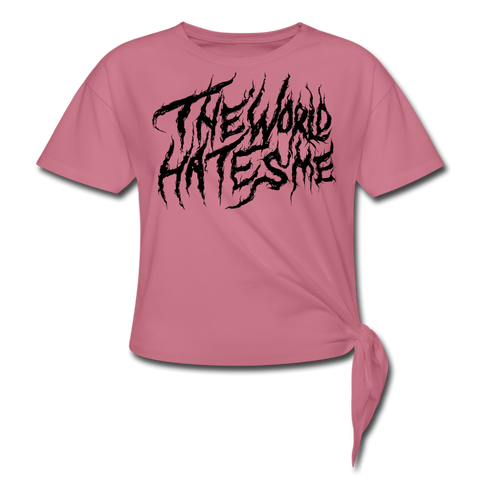 TWHM Fire Graffiti Black Letter Women's Knotted T-Shirt - mauve