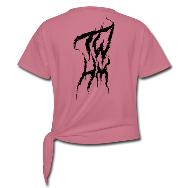 TWHM Fire Graffiti Black Letter Women's Knotted T-Shirt - mauve