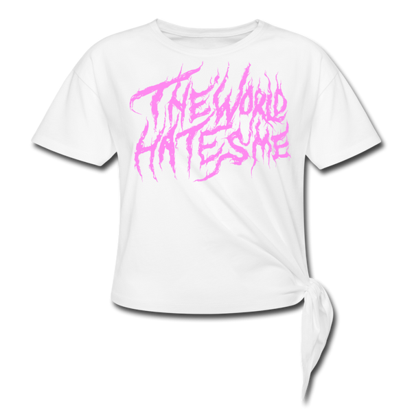 TWHM Fire Graffiti Pink Letter Women's Knotted T-Shirt - white