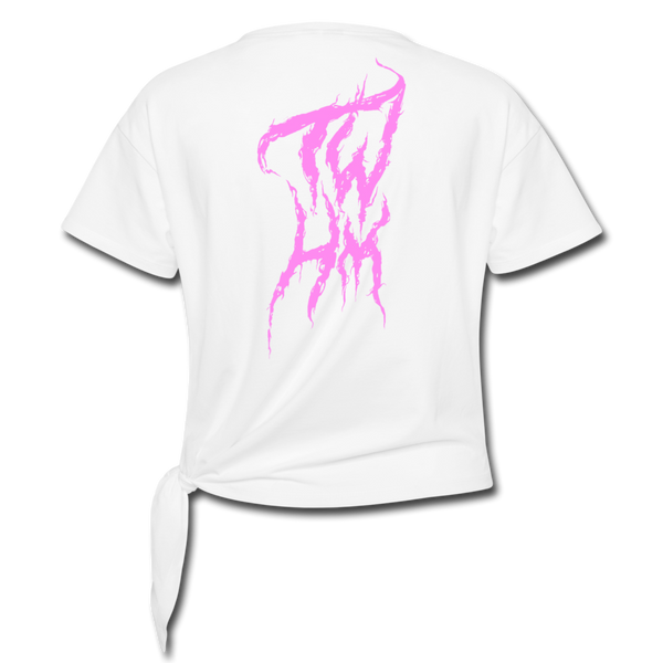 TWHM Fire Graffiti Pink Letter Women's Knotted T-Shirt - white