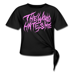 TWHM Fire Graffiti Pink Letter Women's Knotted T-Shirt - black