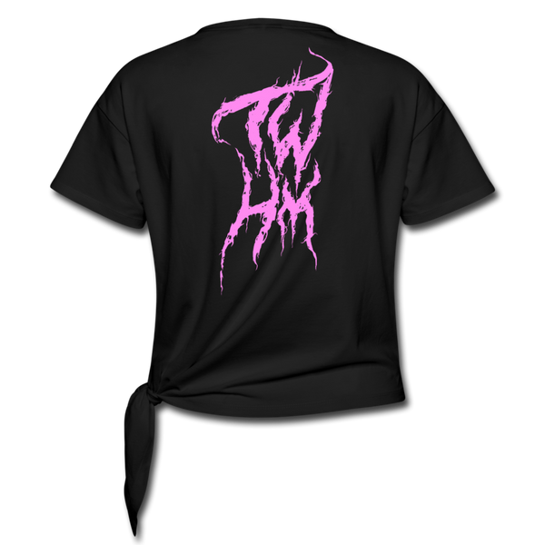 TWHM Fire Graffiti Pink Letter Women's Knotted T-Shirt - black