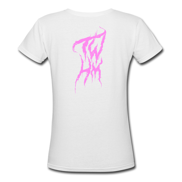 TWHM Fire Graffiti Pink Letter Women's V-Neck T-Shirt - white