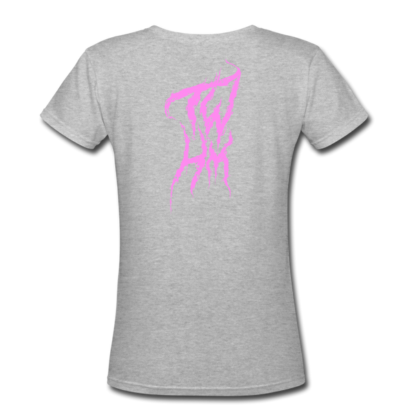 TWHM Fire Graffiti Pink Letter Women's V-Neck T-Shirt - gray