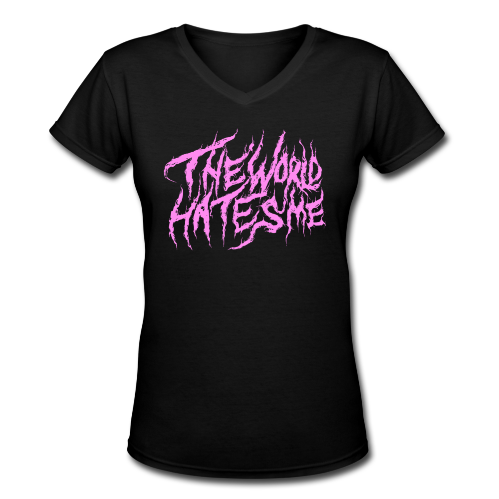 TWHM Fire Graffiti Pink Letter Women's V-Neck T-Shirt - black