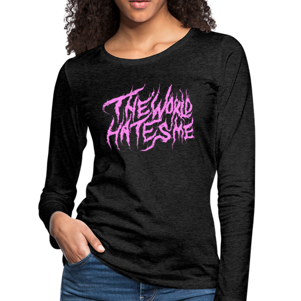 TWHM Fire Graffiti Pink Letter Women's Premium Long Sleeve T-Shirt - charcoal gray