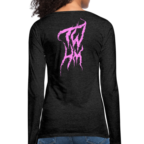 TWHM Fire Graffiti Pink Letter Women's Premium Long Sleeve T-Shirt - charcoal gray