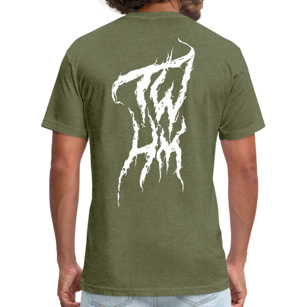 TWHM Fire Graffiti White Letter Fitted Cotton/Poly T-Shirt by Next Level - heather military green