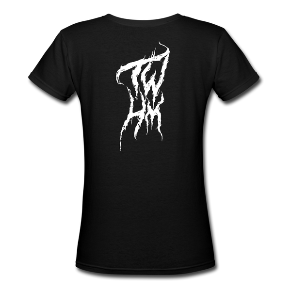 TWHM Fire Graffiti White Letter Women's V-Neck T-Shirt - black