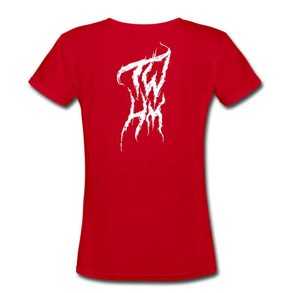 TWHM Fire Graffiti White Letter Women's V-Neck T-Shirt - red