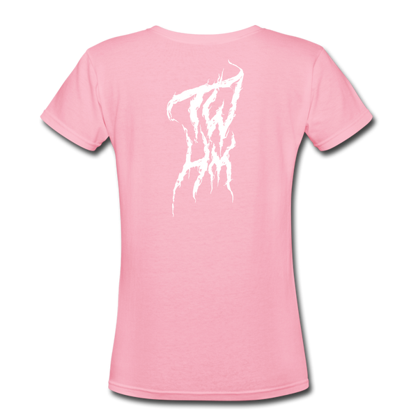 TWHM Fire Graffiti White Letter Women's V-Neck T-Shirt - pink