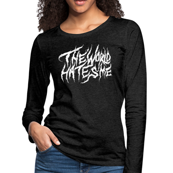 TWHM Fire Graffiti White Letter Women's Premium Long Sleeve T-Shirt - charcoal gray