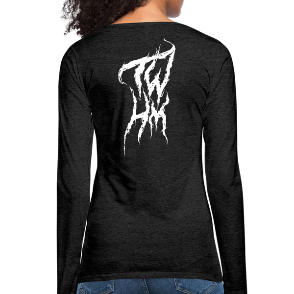 TWHM Fire Graffiti White Letter Women's Premium Long Sleeve T-Shirt - charcoal gray