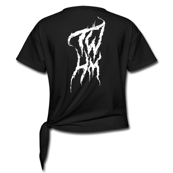 TWHM Fire Graffiti White Letter Women's Knotted T-Shirt - black