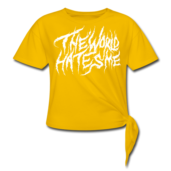 TWHM Fire Graffiti White Letter Women's Knotted T-Shirt - sun yellow