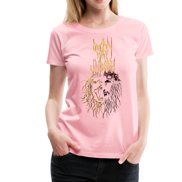 Lion Of Judah Tribal Gold Women’s Premium T-Shirt - pink