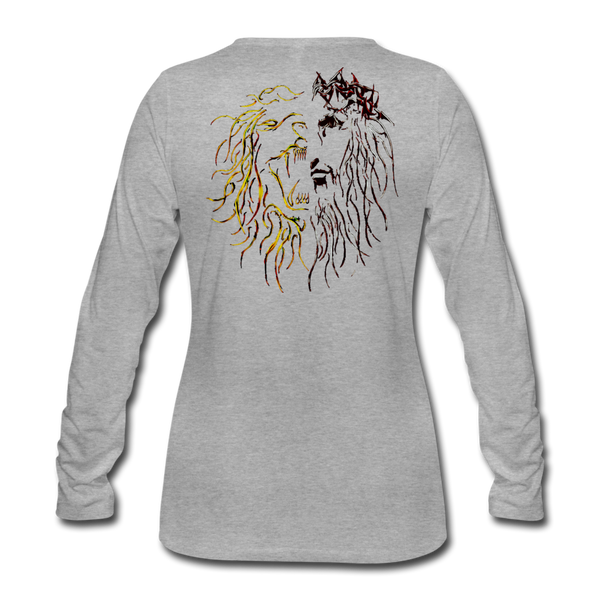 Lion Of Judah Tribal Gold Women's Premium Long Sleeve T-Shirt - heather gray